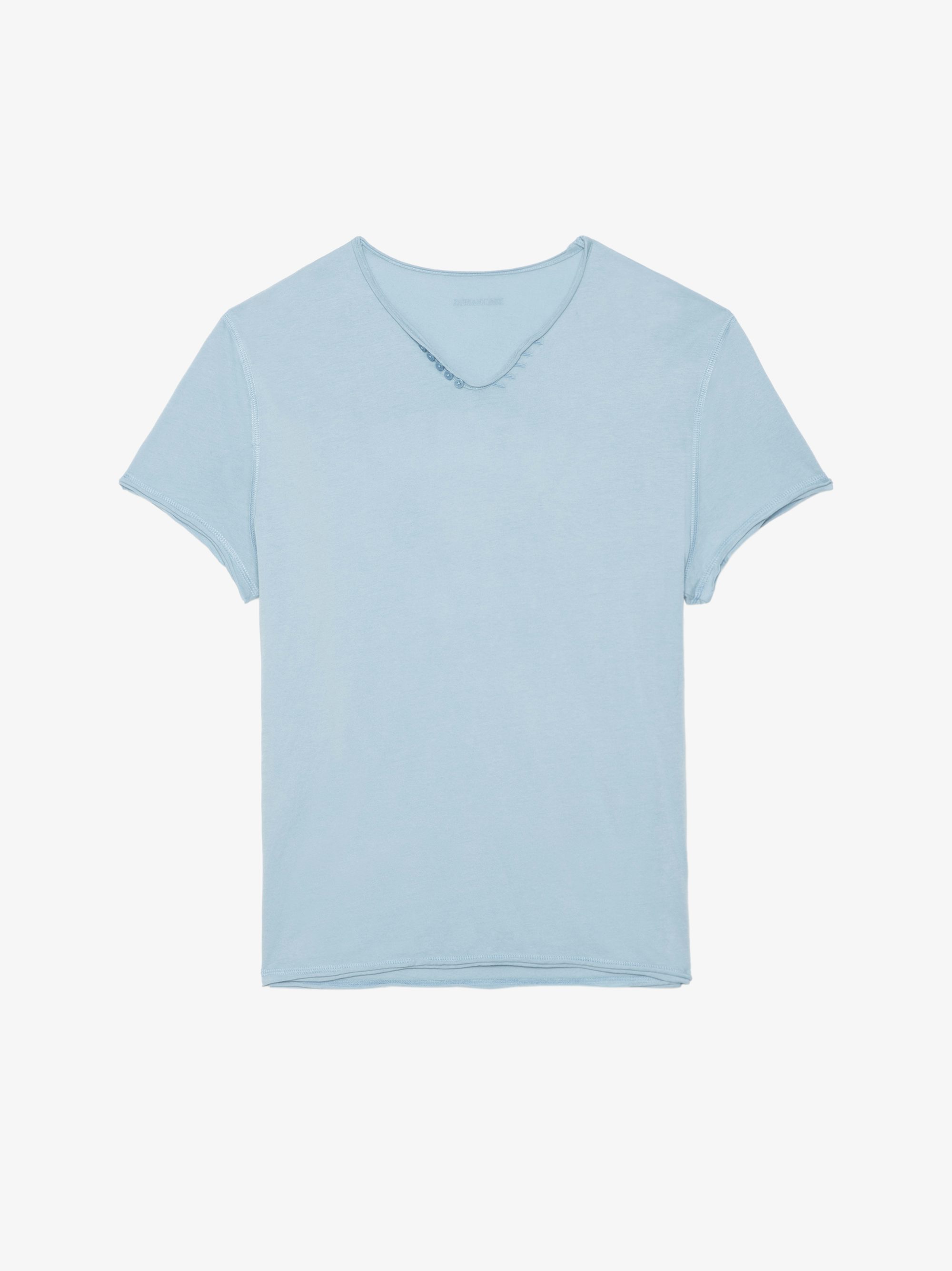 Henley T-shirt Monastir - Short-sleeved henley t-shirt top with print on the back.